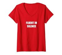 Fluente nel Silenzio Maglietta con Collo a V, Donna, Rosso, L