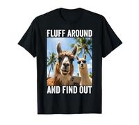 Fluff Around And Find out Funny Llama Selfie Beach Meme Maglietta