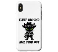 Fluff Around Find Out Meowdy Cat Funny Cowboy Overstimulated Custodia per iPhone X/XS