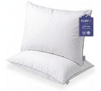 FluffCo Basics Down Alternative Pillow - Confezione da 2 cuscini morbidi per un comfort di lusso, in microfibra vegana, superficie rinfrescante, lavabile in lavatrice, cuscini standard/queen size, set