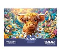 Fluffy Calf by Daisies And Stream Puzzle Da 1000 Pezzi Cute Highland Cow Giocattolo Educativo Per Bambini Dai 12 Anni in Su E Adulti 52x38cm/1000pcs