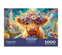 Fluffy Calf with Vibrant Flower Crown Puzzle Da 1000 Pezzi Cute Highland Cow Ottimo Regalo Per Bambini E Adulti 38x26cm/1000pcs