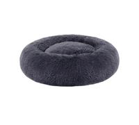 Fluffy, cat bed, donut cushion, washable, removable padding in the middle, long plush, 80 cm diameter, dark grey