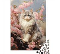 Fluffy Cat in Cherry Blossoms Puzzle Giochi 1000 Pezzi Regalo Per Amore E Amico Arte Animal Puzzle Adulti Idea Regalo Per 70x50cm/1000pcs