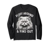 Fluffy Cat Meme Umoristico Pet Lover Graphic Maglia a Manica