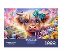 Fluffy Cow with A Bow Puzzle Da 1000 Pezzi Cute Highland Cattle Divertimento Di Ingegno Per Adulti E Bambini 70x50cm/1000pcs