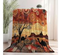 Fluffy Flannel Throw Blanket- Astratto Paesaggio Deserto Pattern Reversible Super Soft Warm Winter Rosso Throws for Sofa Couch Bed, Decorative Soft Comfy Blankets 150 x 200 cm