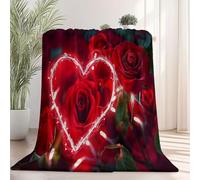 Fluffy Flannel Throw Blanket- Romanticismo Amore Rose Pattern Reversible Super Soft Warm Winter Buio Throws for Sofa Couch Bed, Decorative Soft Comfy Blankets 80 x 150 cm