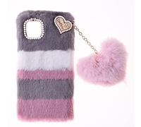 Fluffy Fur Plush Case per Redmi A1,Redmi A2 Custodia Peluche Faux Pelliccia Pelosa e Morbida LOVE Peluche Pom Pom Luccichio Diamante TPU Anti-drop Pretettiva Case per Redmi A1,Redmi A2,Collage Grigio