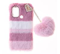 Fluffy Fur Plush Case per TCL 30E/TCL 30 SE Custodia Peluche Faux Pelliccia Pelosa e Morbida LOVE Peluche Pom Pom Luccichio Diamante Silicone Bumper Pretettiva Cover per TCL 305/TCL 306,Collage Rosa