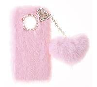 Fluffy Fur Plush Case per TCL 60 5G Custodia Peluche Faux Pelliccia Pelosa e Morbida LOVE Peluche Pom Pom Luccichio TPU Silicone Bumper Pretettiva Cover per TCL 60 5G,Rosa