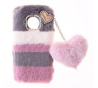 Fluffy Fur Plush Case per TCL 60 SE NxtPaper Custodia Peluche Faux Pelliccia Pelosa e Morbida LOVE Peluche Pom Pom Luccichio Silicone Bumper Pretettiva Cover per TCL 60 SE NxtPaper,Collage Grigio