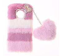 Fluffy Fur Plush Case per TCL 60 SE NxtPaper Custodia Peluche Faux Pelliccia Pelosa e Morbida LOVE Peluche Pom Pom Luccichio Silicone Bumper Pretettiva Cover per TCL 60 SE NxtPaper,Collage Rosa