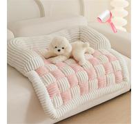 Fluffy Fuzzy Calming Dog Bed Sofa Protector Pet Mat,Cream Square Plaid Plush Dog Mat Furniture Protector Cover,Removable Washable Cozy Dog Couch Furniture Bed (pink,70cm×70cm)