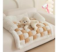 Fluffy Fuzzy Calming Dog Bed Sofa Protector Pet Mat,Cream Square Plaid Plush Dog Mat Furniture Protector Cover,Removable Washable Cozy Dog Couch Furniture Bed (yellow,90cm×90cm)