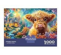 Fluffy Highland Calf in Autumn Scene Puzzle Da 1000 Pezzi Cute Highland Cow Perfetto Per Uomini, Donne, Anziani E over 65 38x26cm/1000pcs