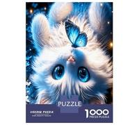 Fluffy Kitten Butterfly 1000 Pezzi Puzzle Per Adulti Enchanted Whimsy Charm Puzzle Classico Cartone Riciclato - Hit Delle Famiglie, Allenamento Mentale, Regalo Anniversario E Pause Ufficio 52x38cm/100