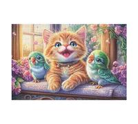Fluffy Kitten with Two Parakeets Puzzle 1000 Pezzi Pressione Ridotta Adulti Rompicapo Rilassante Giochi Da Tavolo Indoor Idea Regalo Natale Per Padre E Nonno 1000 PCS