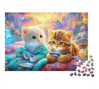Fluffy Kitties, Flowers, Butterflies in A Bright, Enchanted Setting Puzzle Da 1000 Pezzi Cute Cat Ottimo Regalo Per Bambini E Adulti 70x50cm/1000pcs