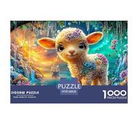 Fluffy Lamb with Flowers in A Magical Forest Puzzle Da 1000 Pezzi Sheep Cartone Riciclato, Puzzle Di Sfida Per Adulti 38x26cm/1000pcs