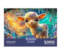 Fluffy Lamb with Flowers in A Magical Forest Puzzle Da 1000 Pezzi Sheep Ideale Per Uomini, Donne, Anziani E over 65 52x38cm/1000pcs