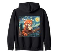 Fluffy Panda Rosso con Tazza da tè Van Gogh Starry Night Art Felpa con Cappuccio
