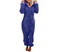 Fluffy Snuggle - Pigiama intero da donna in pile, con cappuccio, in flanella, caldo, tutto in uno, super morbido, comodo, caldo, per autunno e inverno, 3 blu, S