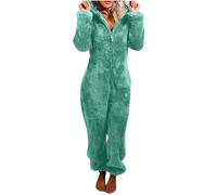 Fluffy Snuggle - Pigiama intero da donna in pile, con cappuccio, in flanella, caldo, tutto in uno, super morbido, comodo, caldo, per autunno e inverno, 3 M Verde, L