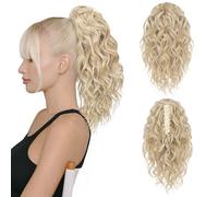 FLUFYMOOZ Estensione per coda di cavallo, 31CM estensione per capelli a coda di cavallo con artigli corti, ondulata, riccia coda di cavallo con clip per il mento, parrucche sintetiche per donne Biondo
