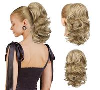 Flufymooz Extension a coda di cavallo, 35,5 cm, con coulisse, extension per capelli da donna, capelli sintetici morbidi, capelli sintetici per donne, biondo medio con riflessi