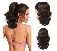 Flufymooz Extension a coda di cavallo, 35,5 cm, corta con coulisse, extension per capelli da donna, morbida e sintetica, coda di cavallo da donna (marrone cioccolato)