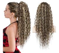 Flufymooz Extension a coda di cavallo, 66 cm, in stile bohémien, con coulisse, extension per capelli da donna, capelli lunghi ricci e mossi, capelli sintetici naturali, da donna (marrone freddo con