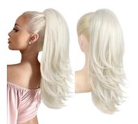 FLUFYMOOZ Extension a coda di cavallo da donna, 50,8 cm, con coulisse, coda di cavallo da donna, morbida, dall'aspetto naturale, sintetico, coda di cavallo (biondo bianco)