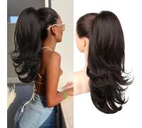 Flufymooz Extension a coda di cavallo da donna, 50,8 cm, con coulisse, coda di cavallo da donna, morbida, dall'aspetto naturale, sintetico, coda di cavallo (nero marrone)