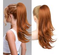 Flufymooz Extension a coda di cavallo da donna, 50,8 cm, con coulisse, extension per capelli da donna, morbida, dall'aspetto naturale, sintetico, coda di cavallo (rosso rame)