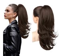 Flufymooz Extension a coda di cavallo da donna, 50,8 cm, con coulisse, extension per capelli da donna, morbida, dall'aspetto naturale, sintetico, coda di cavallo (marrone cioccolato scuro)