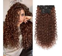 FLUFYMOOZ Extension per capelli a clip, da 4 pezzi, al 100% in pura seta proteica, lunghe, morbide, naturali, ricce, da 50 cm, per donne, rosso ramato