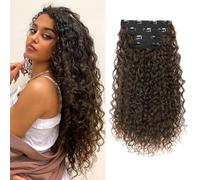 FLUFYMOOZ Extension per capelli a clip, da 4 pezzi, al 100% in pura seta proteica, lunghe, morbide, naturali, ricce, da 50 cm, per donne, marrone scuro con ramato