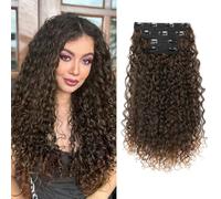 FLUFYMOOZ Extension per capelli a clip, da 4 pezzi, al 100% in pura seta proteica, lunghe, morbide, naturali, ricce, da 50 cm, per donne, nero con biondo ramato