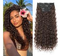 FLUFYMOOZ Extension per capelli a clip, da 4 pezzi, al 100% in pura seta proteica, lunghe, morbide, naturali, ricce, da 50 cm, per donne, marrone rossiccio
