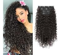 FLUFYMOOZ Extension per capelli a clip, da 4 pezzi, al 100% in pura seta proteica, lunghe, morbide, naturali, ricce, da 50 cm, per donne, marrone cioccolato scuro