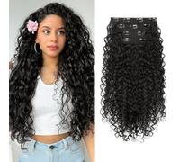 FLUFYMOOZ Extension per capelli a clip, da 4 pezzi, al 100% in pura seta proteica, lunghe, morbide, naturali, ricce, da 50 cm, per donne, marrone-nero