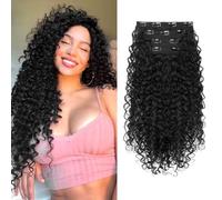 FLUFYMOOZ Extension per capelli a clip, da 4 pezzi, al 100% in pura seta proteica, lunghe, morbide, naturali, ricce, da 50 cm, per donne, nero