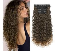 FLUFYMOOZ Extension per capelli a clip, da 4 pezzi, al 100% in pura seta proteica, lunghe, morbide, naturali, ricce, da 50 cm, per donne, da marrone a biondo sporco