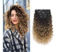 FLUFYMOOZ Extension per capelli con clip, 35,5 cm, 100% pura seta proteica, capelli corti e ricci, ondulati, extension con clip, capelli morbidi e naturali, da donna, da castano scuro a castano chiaro