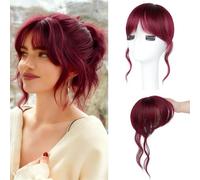 Flufymooz Frangia con clip, 30,5 cm, frangia francese con aste, per donne da indossare tutti i giorni, bordeaux
