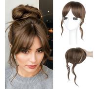 Flufymooz Frangia con clip, 30,5 cm, frangia francese con tempie, per donne da indossare tutti i giorni, marrone medio ramato