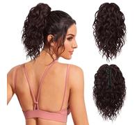 FLUFYMOOZ Ponytail, extension per capelli a coda di cavallo, 31 cm, ondulata e riccia con clip per il mento, parrucche sintetiche per donne Ombre Borgogna
