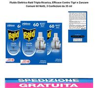 Fluido Elettrico Raid Tripla Ricarica, Efficace Contro Tigri e Zanzare Comuni
