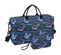 Fluorescente Balena Blu Onda Decorativo Grande Carry On Bag Gym Tote Bag con Cinghia Regolabile per Aereo Viaggio 2 Pz Set Bolsa para viajar en Avion de Mujer